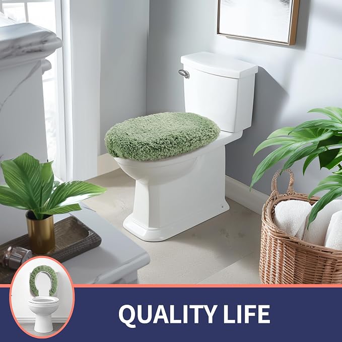 Microfiber Elongated Toilet Seat Cover 19.5"x 15" Machine Washable Solid Toilet - Image 7