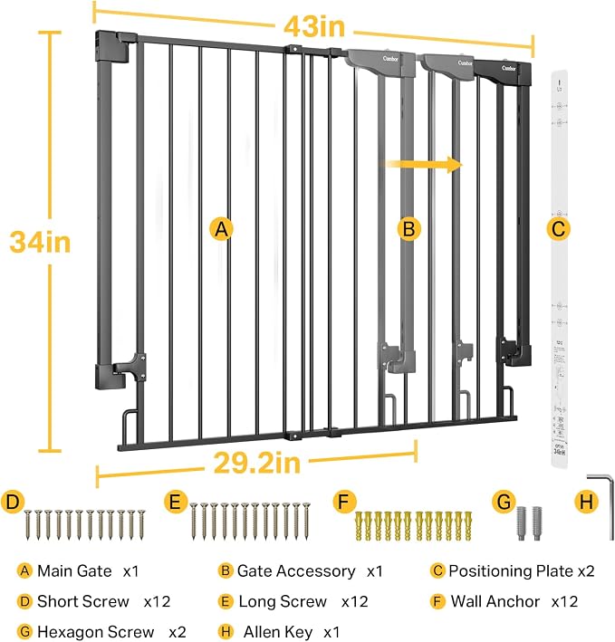 Cumbor 34" Extra Tall No Bottom Bar Baby Gate - Image 9