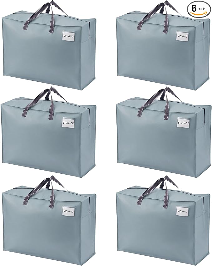 VENO 6 Pack Heavy Duty Moving Bags, Storage Bags, Packing Supplies, Top Zipper by Veno