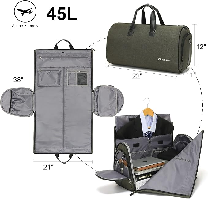 Convertible Garment Bag with Shoulder Strap, Modoker Carry on Garment Duffel Bag - Image 2