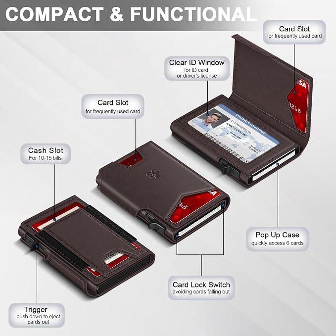 Wallet for Men Wallet with Slim Pop Up Card Holder 9-13 Cards, Bifold - Image 5