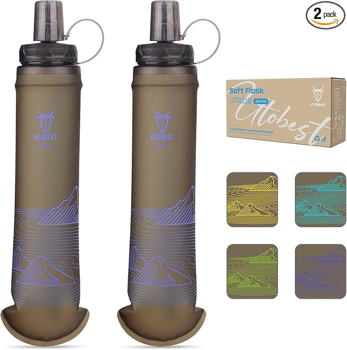 UTOBEST 500ml Soft Flask, 2 Pack Flexible TPU Hydration Water Bottle, by UTOBEST