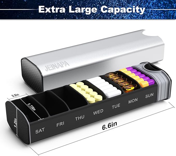 Extra Large Pill Organizer 7 Day, Aluminum Daily Pill Box, Weekly Travel Pill - Image 8
