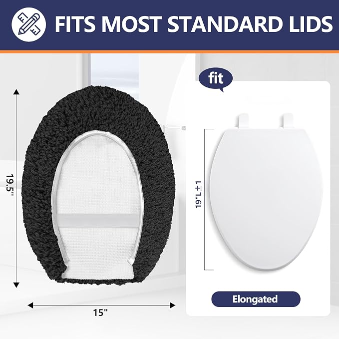 Microfiber Elongated Toilet Seat Cover 19.5"x 15" Machine Washable Solid Toilet - Image 2
