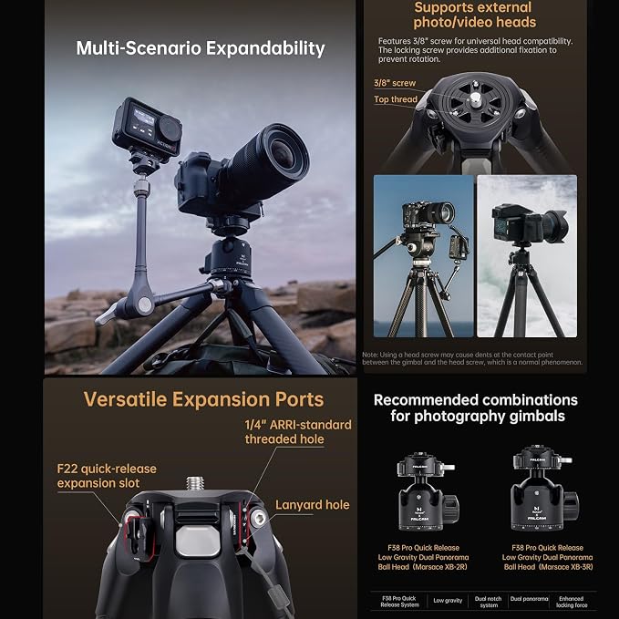 FALCAM TreeRoot Carbon Fiber Medium Tripod, 4-Section Legs, 50kg Vertical Load - Image 8