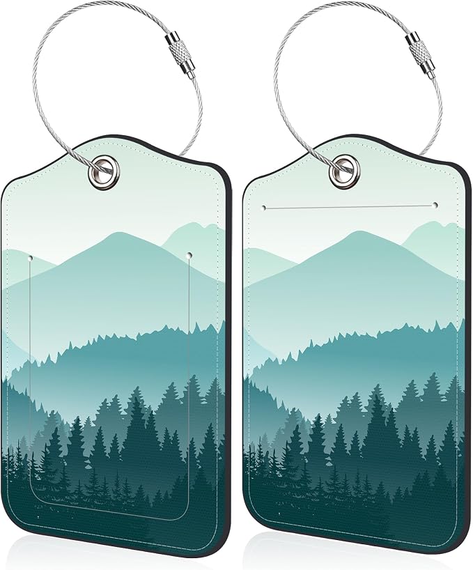 2 Pack Luggage Tag for Suitcase Green Mountain Landscape Leather Travel Cruise by Unknown