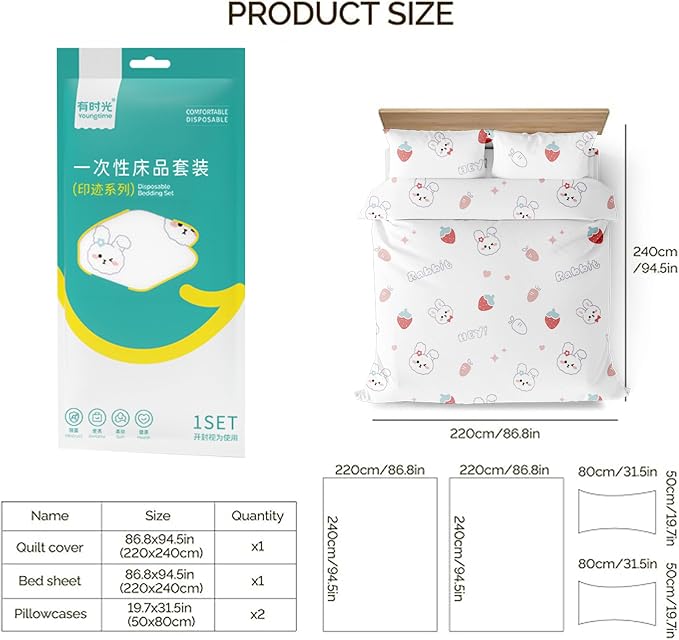 YOUNGTIME Disposable Bed Sheets, Quilt Cover and Pillow case Set - Image 2