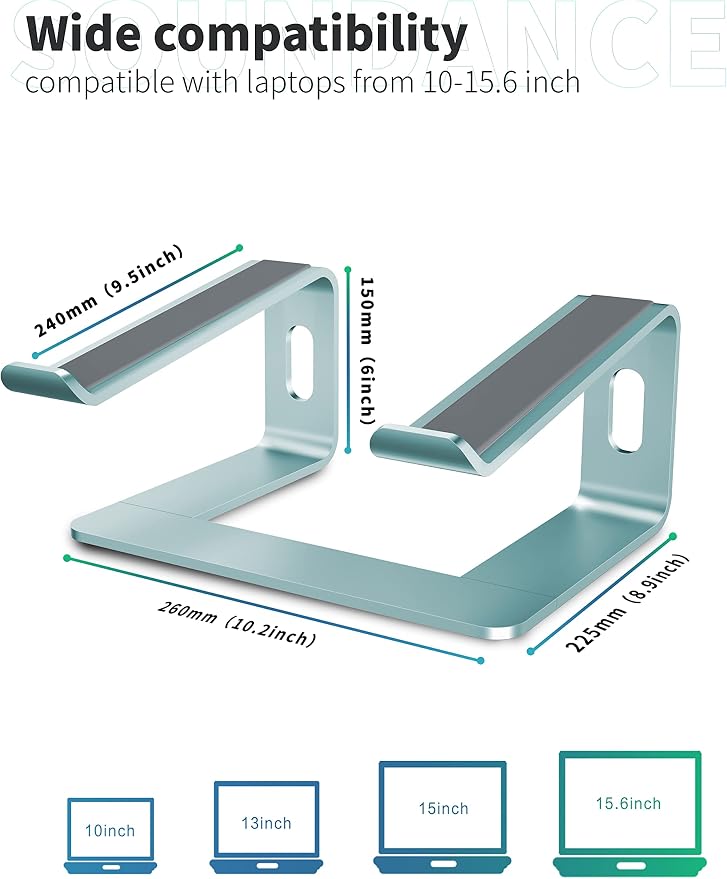 SOUNDANCE Laptop Stand, Aluminum Computer Riser, Ergonomic Laptops Elevator - Image 2