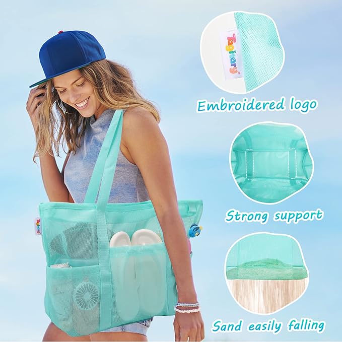 Tagitary Mesh Beach Bag with Zipper Large Beach Tote Waterproof Sandproof with - Image 4