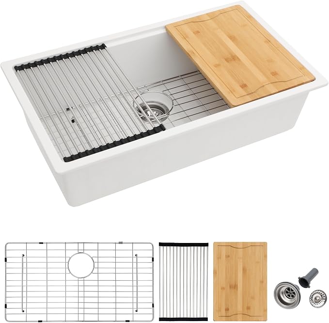 Dcolora 32-Inch Granite Composite White Kitchen Sink, Single Bowl Undermount by Dcolora