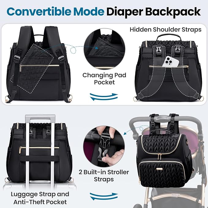 4 in 1 Convertible Diaper Bag Backpack, Waterproof Baby Diaper Bag - Image 4
