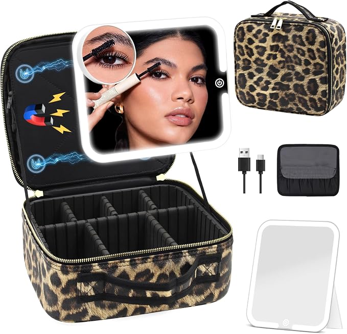 Makeup Bag with Magnetic Detachable Lighted Mirror, Travel Makeup Bag with by Jadazror