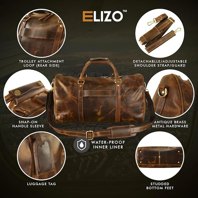ELIZO Personalized Leather Duffle Bag - Image 5