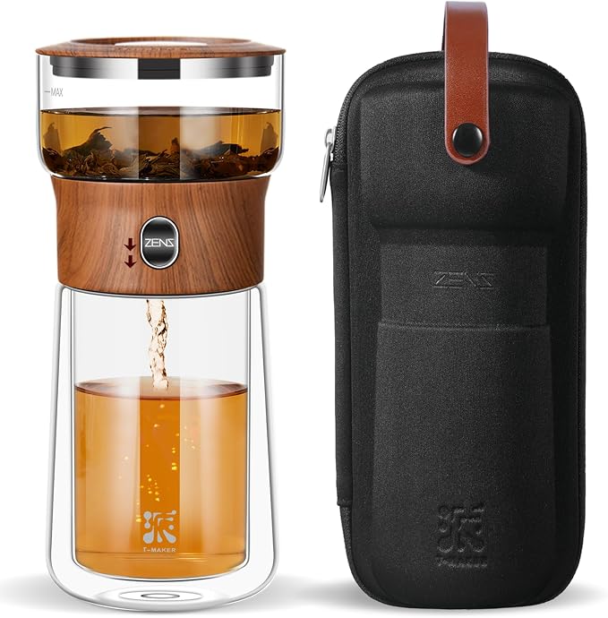 ZENS Modern Glass Infuser Teapot, One Touch Tea Maker by ZENSLIFESTYLE