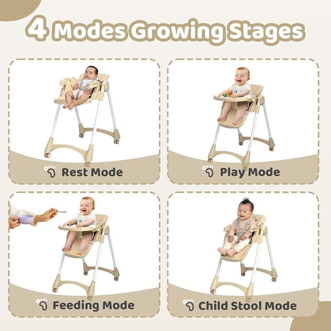 JOYMOR Foldable Baby High Chair, 4 in 1 Convertible Highchair - Image 2