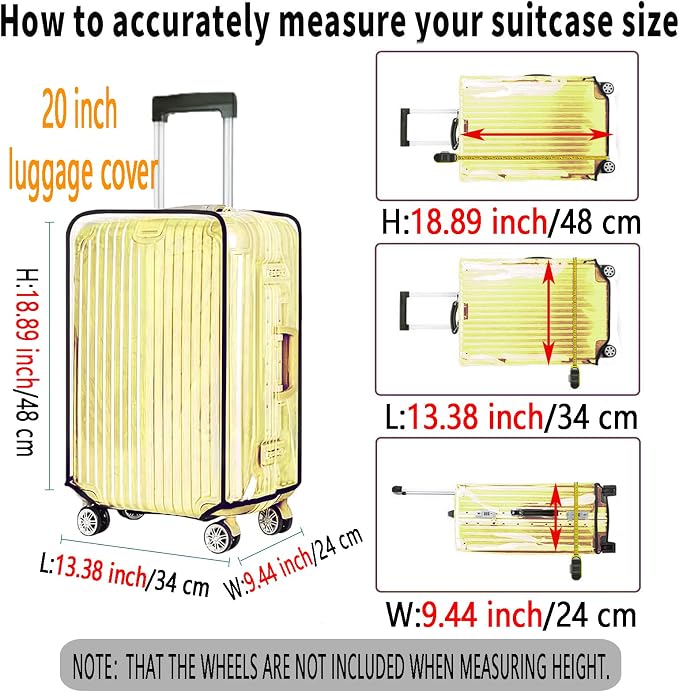 20 Inch Clear PVC Luggage Cover, 0.2mm Thick Lightweight Waterproof, - Image 2
