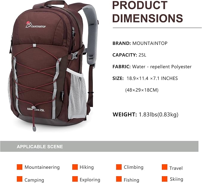 MOUNTAINTOP 25L/40L Hiking Backpack, Lightweight Travel Backpack - Image 2