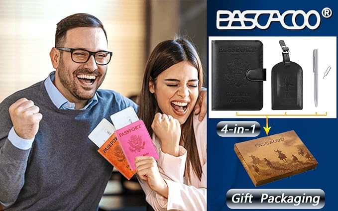 Passport Holder With Luggage Tag Cover Wallet RFID Blocking Leather Case Travel - Image 6