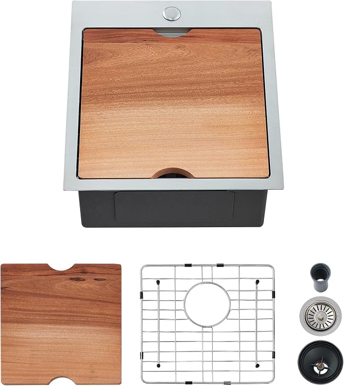 Kitchen Sink, 17 x 19 Inch Drop-in Bar Sink Stainless Steel Topmount Kitchen by EcoChannels