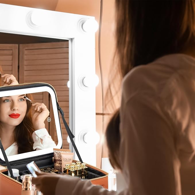Makeup Travel Train Case with Mirror LED Light 3 Adjustable Brightness Large - Image 6