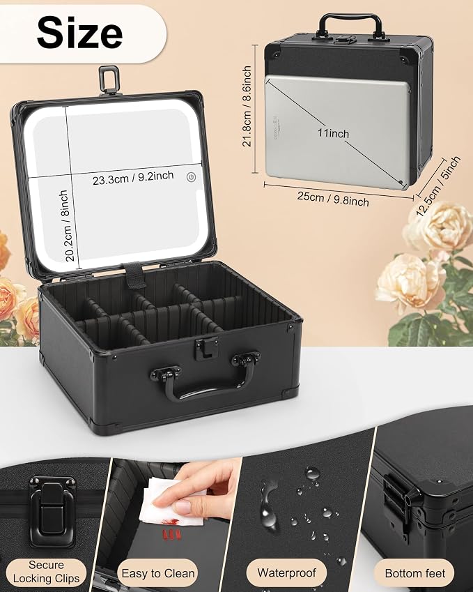 Makeup Box with LED Mirror, Makeup Bag with Light up Mirror& Adjustable - Image 5