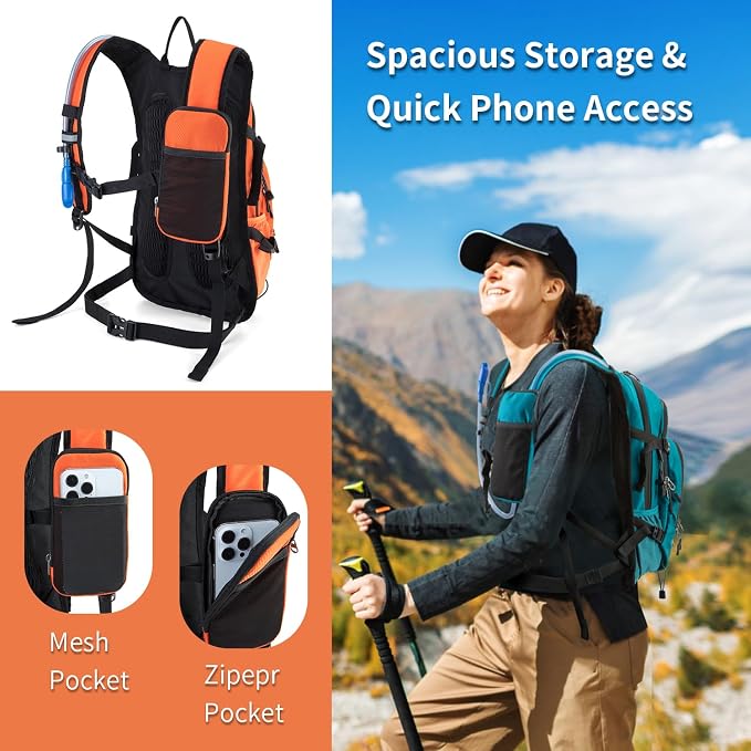 Hydration Backpack Pack with 2L Water Bladder 18L Hiking Backpack Women Men - Image 4