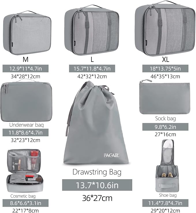 BAGAIL 8 Set Packing Cubes Luggage Packing Organizers - Image 2