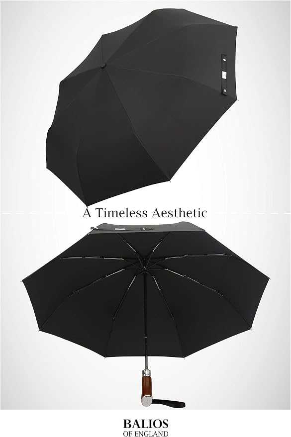 Balios Travel Umbrella Luxurious Golden Hardwood Handle Auto Open & Close - Image 3