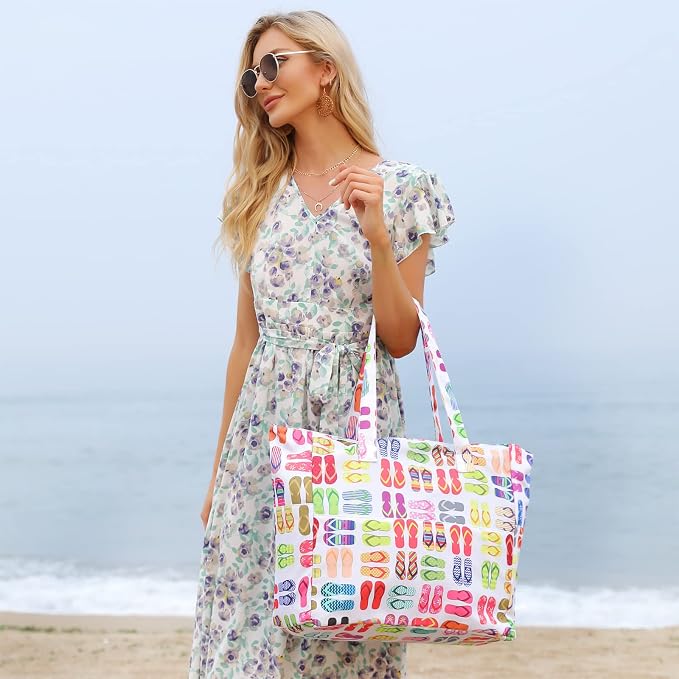 LEDAOU Large Beach Tote Bag Women Waterproof Sandproof Zipper Beach Tote Bag - Image 9