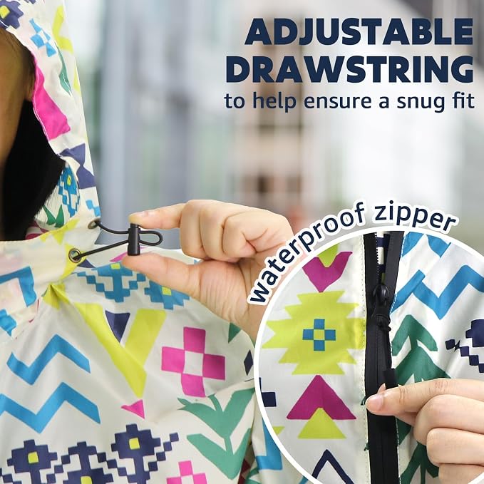 ANYOO Waterproof Rain Poncho Lightweight Reusable Hiking Hooded Coat Jacket - Image 5