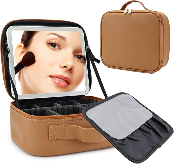 Travel Makeup Bag with LED Mirror Travel Makeup Organizer with 3 Lighted by Unknown