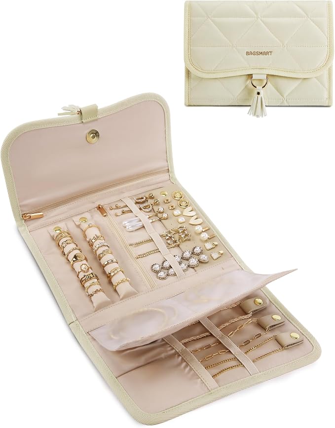 BAGSMART Travel Jewelry Case Organizer, Roll Foldable Jewelry Case by BAGSMART