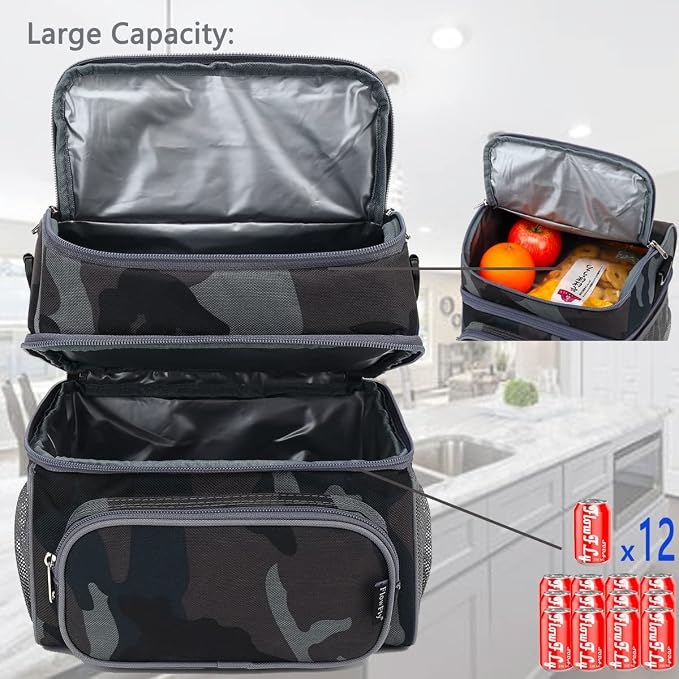 FlowFly Double Layer Cooler Insulated Lunch Bag Adult Lunch Box Large Tote Bag - Image 4