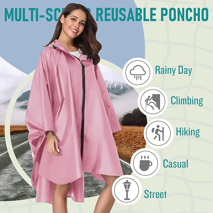 SaphiRose Unisex Rain Poncho Raincoat Hooded - Image 3