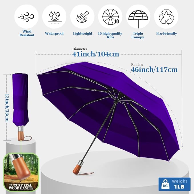 3T Wind Armor Travel Umbrella Compact Easy Auto Open Close Folding Umbrellas - Image 3