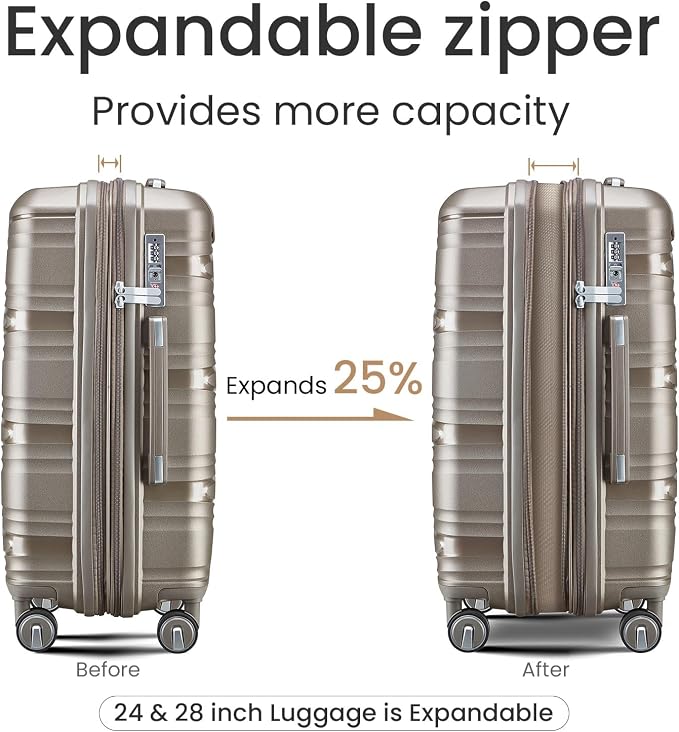 Campfun Luggage 4 Piece Sets, Expandable Carry On Luggage Set Hardshell PP - Image 3
