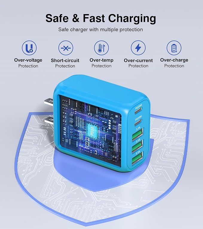 2-Pack USB C Wall Charger Block, 50W 5-Port C Charger Fast Charging Block PD - Image 3