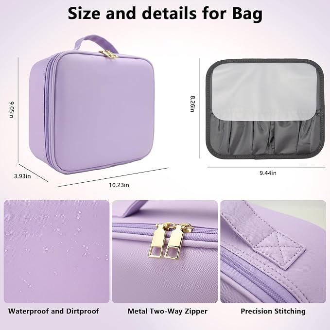 Travel Makeup Bag with LED Mirror Travel Makeup Organizer with 3 Lighted - Image 5