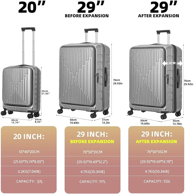 29 Inch Luggage with Expansion & Side Opening Design, 50 * 31*76cm, 117L~133L - Image 2
