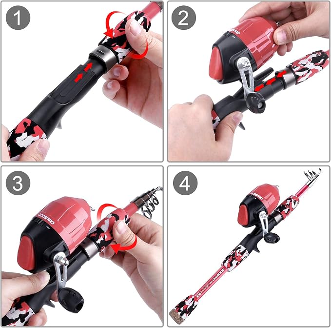 ODDSPRO Kids Fishing Pole Pink, Portable Telescopic Fishing Rod and Reel Combo - Image 5