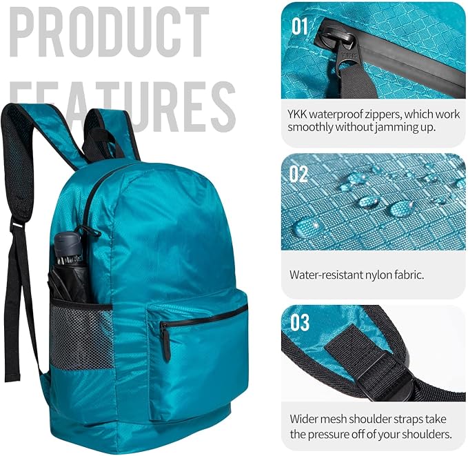 pack all 20L Lightweight Packable Backpack, Water Resistant Foldable Backpack - Image 3