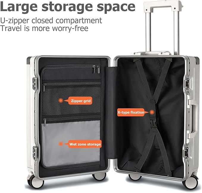 feilario 24in Aluminium Frame PC Hard Shell Spinner Wheels Luggage, Built-In - Image 5