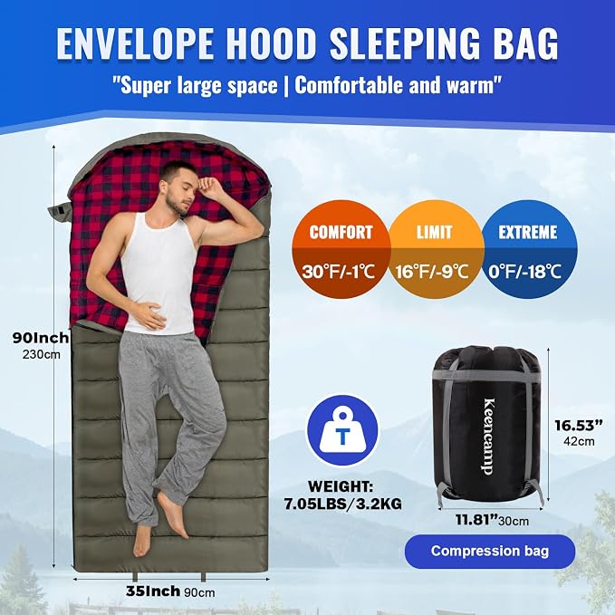 0 Degree Sleeping Bag Cotton Flannel Winter Cold Weather - Image 2