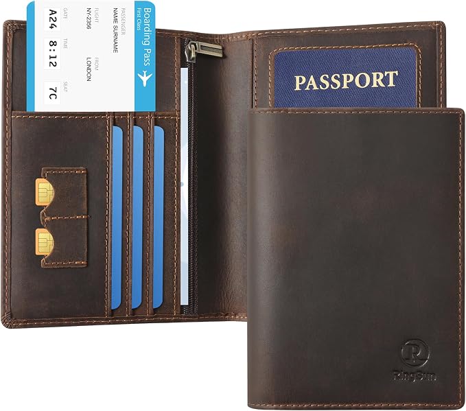 Ringsun Leather Passport Cover for Men Women, RFID Passport Wallet Case Travel - Image 2