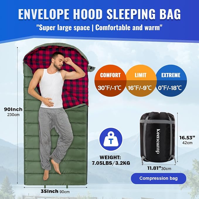 0 Degree Sleeping Bag Cotton Flannel Winter Cold Weather - Image 2
