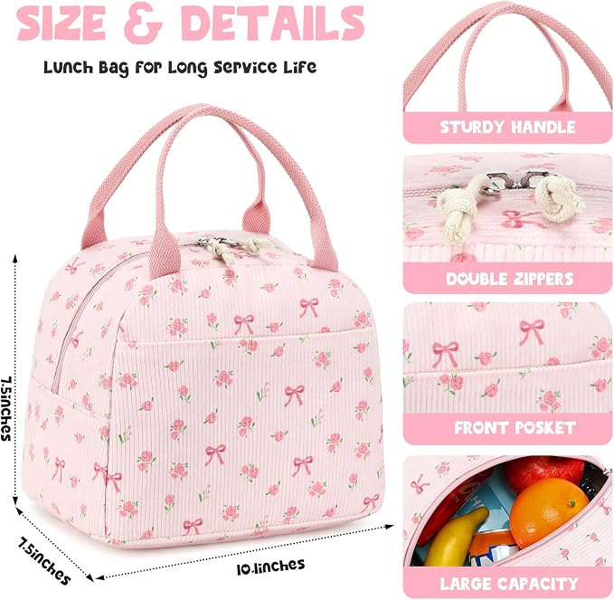 Bluboon Lunch Bag for Women Men Cute Corduroy Lunch Tote Bags Reusable - Image 4