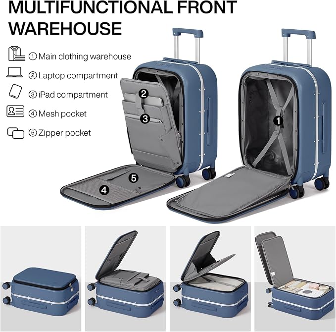 mixi Carry On Luggage, Travel Rolling Luggage Aluminum Frame PC Hardside - Image 4