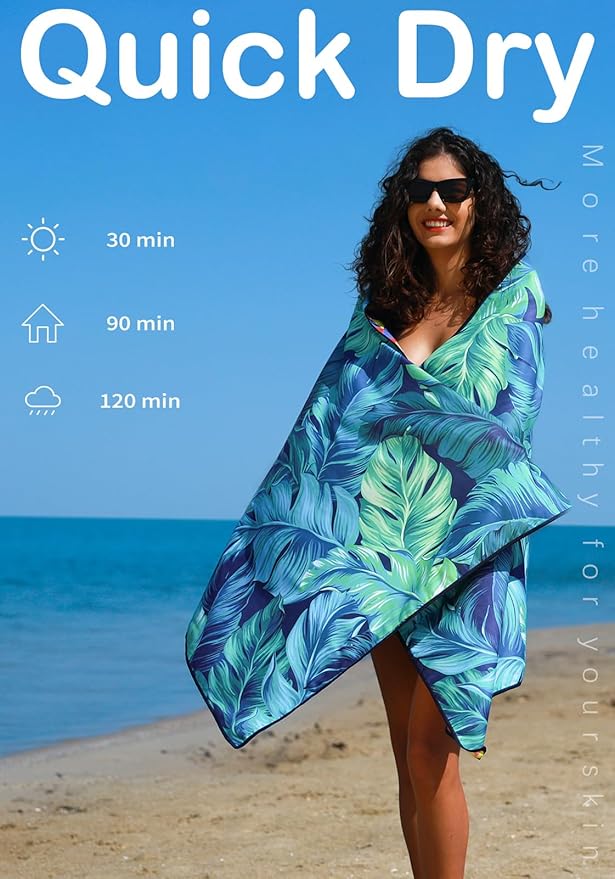 2 Pack Microfiber Thin Lightweight Beach Towel Sand Free Quick Dry Absorbent - Image 5
