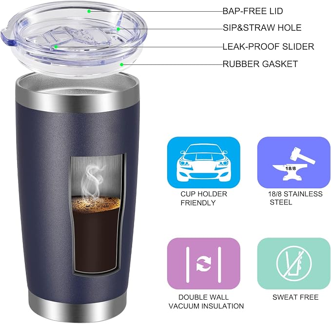 VEGOND 20oz Tumbler with Lid and Straw Stainless Steel Tumbler Cup Vacuum - Image 2
