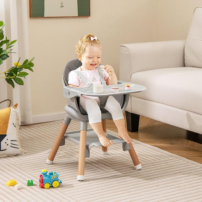 BABY JOY Baby High Chair, 6 in 1 Convertible Wooden Highchair - Image 8